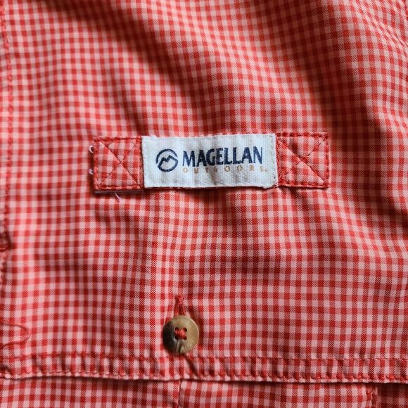 Magellan Angler Fit Shirt Mens XL Fishing Mag Wick Peach Orange Gingham Check - Picture 3 of 10